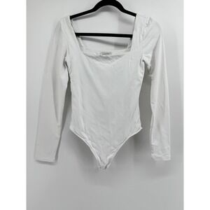 Babaton Aritzia White Square Neck Long Sleeve Thong Bodysuit Medium